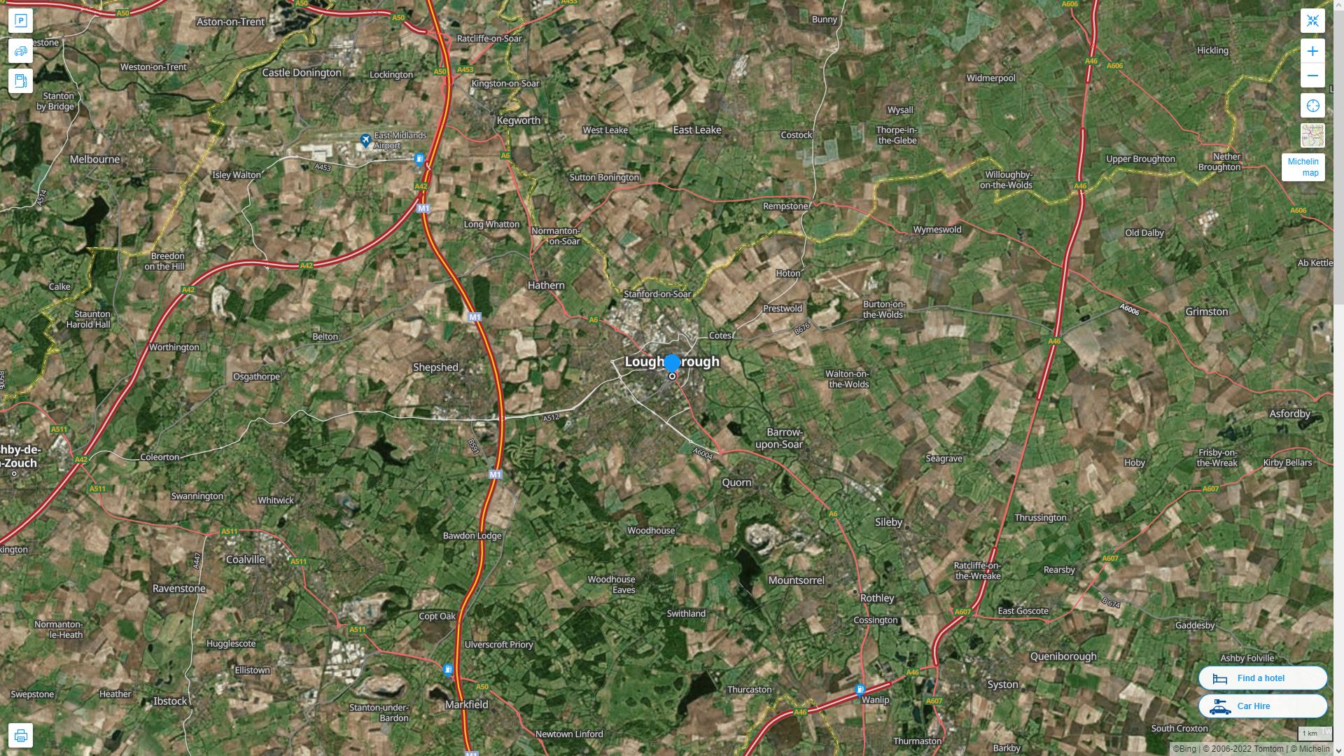 Loughborough Royaume Uni Autoroute et carte routiere avec vue satellite